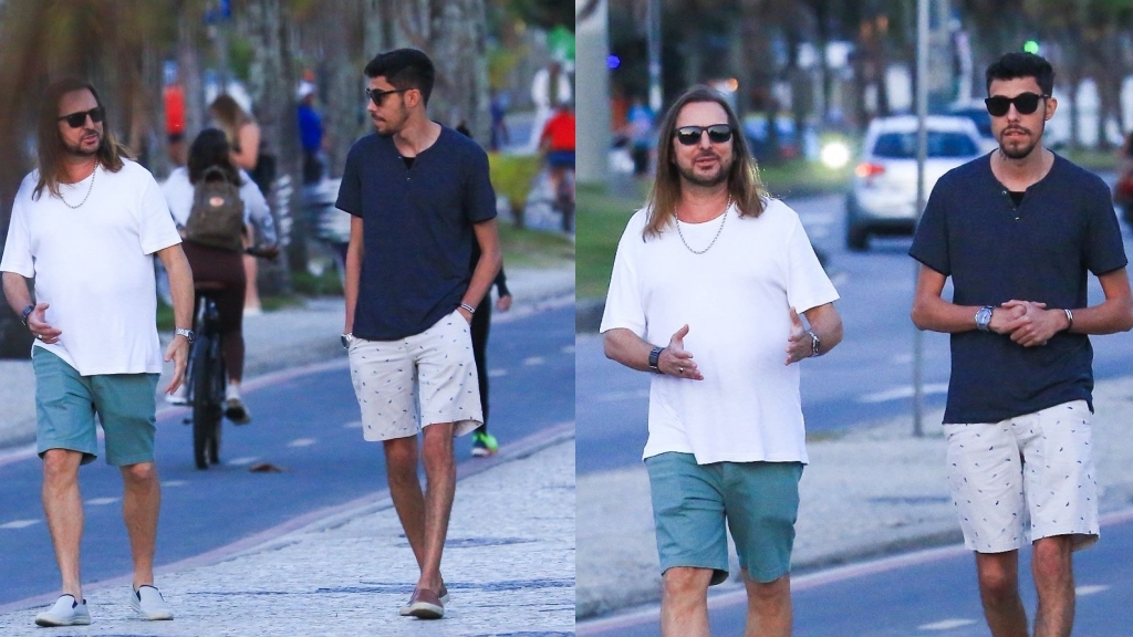 Filho do cantor Latino, Guilherme Namentti, foi flagrado com o Terapeuta Sandro Barros caminhando pela orla do Rio de Janeiro